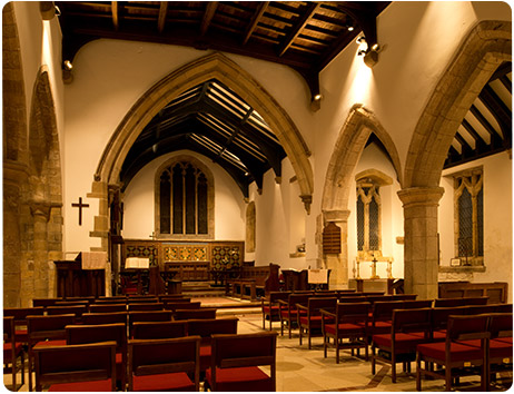 image of a church hall with lighting fitted by Total Lighting